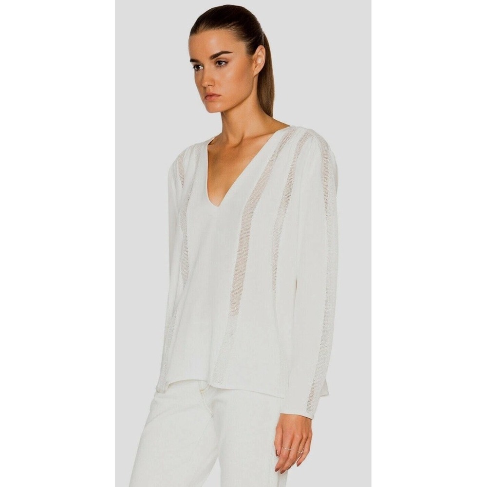 L'AGENCE Angela Silk‎ LS Top Knit trim in Magnolia XS